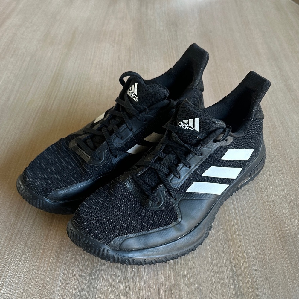 Adidas Men's Black Athletic Shoes with White Stripes
